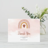 Boho Blush Roze Regenboog Baby shower Dank u Bedankkaart (Staand voorkant)