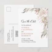 Boho Blush Roze Roos Elegant Gebladerte Save the D Aankondigingskaart (Voorkant / Achterkant)