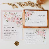 Boho Blush Roze Rose Bloemen Bruiloft Uitnodiging