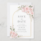 Boho Blush Roze Rose Bloemen Gouden Boog Bruiloft Save The Date (Voorkant)