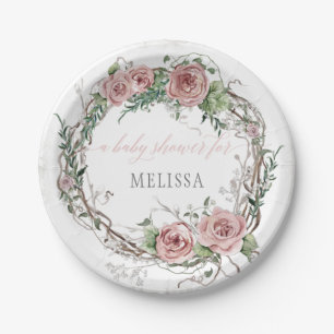 BOHO Blush Roze Rose Floral Baby Girl Shower Papieren Bordje