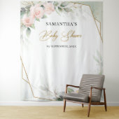 Boho blush roze roses greenery gold baby shower wandkleed (In situ)