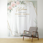 Boho blush roze roses greenery gold lijst bruiloft wandkleed (In situ)