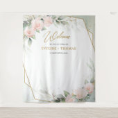 Boho blush roze roses greenery gold lijst bruiloft wandkleed (Voorkant)