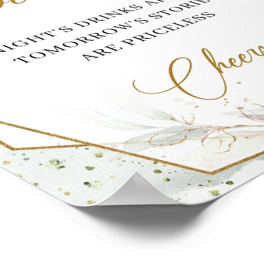 Boho blush roze roses greenery gold lijst open bar poster (Hoek)