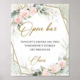 Boho blush roze roses greenery gold lijst open bar poster