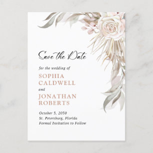 Boho Blush Roze Roze Legante Foliage Sparen de Dat Aankondigingskaart