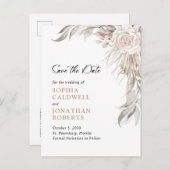 Boho Blush Roze Roze Legante Foliage Sparen de Dat Aankondigingskaart (Voorkant / Achterkant)