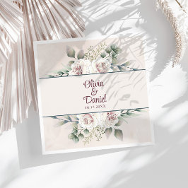 Boho Blush Roze Rozen Aangepaste Naam Trouwen Servet