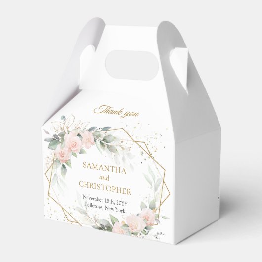 Boho blush roze rozen bloemen groen groen bruiloft bedankdoosjes (Achterkant)
