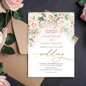 Boho Blush Roze Rozen Bloemen Romantische Bruiloft Kaart