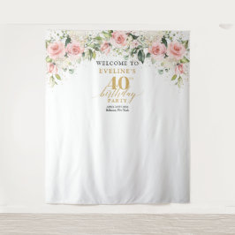 Boho blush roze rozen eucalyptus 40ste verjaardag wandkleed