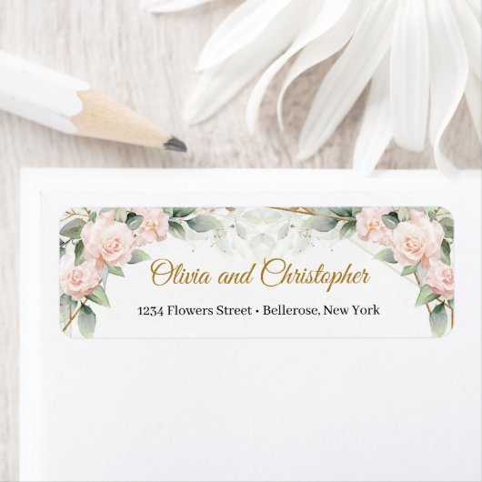 Boho blush roze rozen eucalyptus Gold lijst Etiket (Insitu)