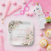 Boho blush roze rozen eucalyptus groen goud papieren bordje (Feest)