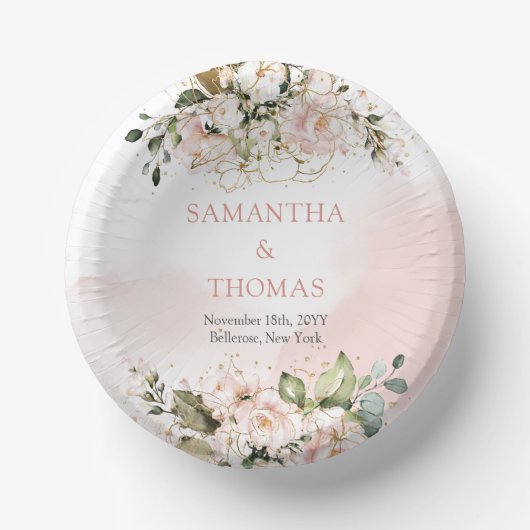 Boho blush roze rozen eucalyptus groen goud papieren kommen (Voorkant)