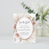 Boho Blush roze rozen Gedroogde handpalm Sla de da Aankondigingskaart (Staand voorkant)