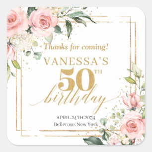 Boho blush roze rozen goud glitter 50ste verjaarda vierkante sticker