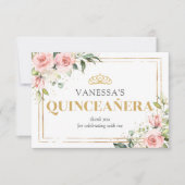 Boho blush roze rozen goud tiara 15e verjaardag bedankkaart (Voorkant)