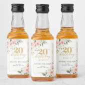 Boho blush roze rozen gouden glitter 20e verjaarda likeurfles etiket (Flessen)