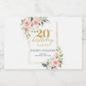 Boho blush roze rozen gouden glitter 20e verjaarda likeurfles etiket (Enkel label)