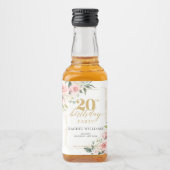 Boho blush roze rozen gouden glitter 20e verjaarda likeurfles etiket (Voorkant)