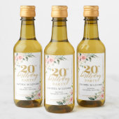 Boho blush roze rozen gouden glitter 20e verjaarda wijn etiket (Flessen)