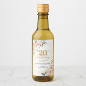 Boho blush roze rozen gouden glitter 20e verjaarda wijn etiket (Voorkant)