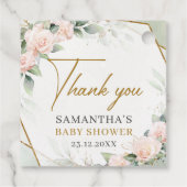Boho blush roze rozen gouden lijst baby shower bedankjes labels (Achterkant)