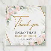 Boho blush roze rozen gouden lijst baby shower bedankjes labels (Voorkant)