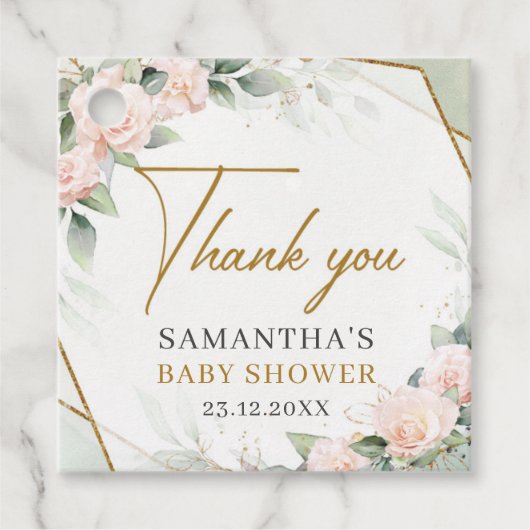 Boho blush roze rozen gouden lijst baby shower bedankjes labels (Voorkant)