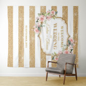 Boho Blush roze rozen gouden strepen Wedding Wandkleed (In Situ (horizontaal))