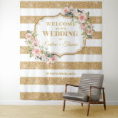Boho Blush roze rozen gouden strepen Wedding Wandkleed (In situ)