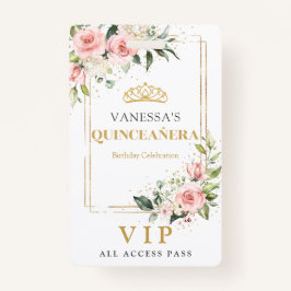 Boho blush roze rozen gouden tiara salie Quinceane Badge