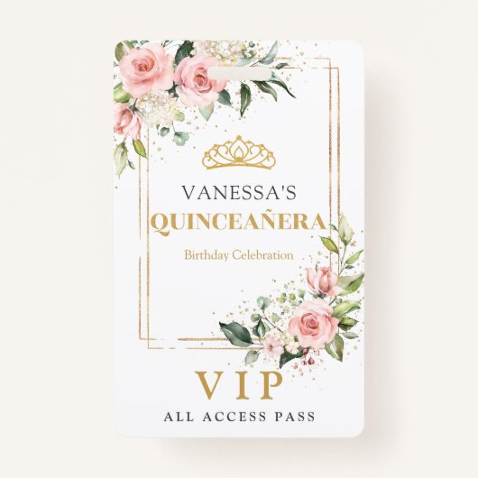 Boho blush roze rozen gouden tiara salie Quinceane Badge (Voorkant)