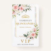 Boho blush roze rozen gouden tiara salie Quinceane Badge (Achterkant)