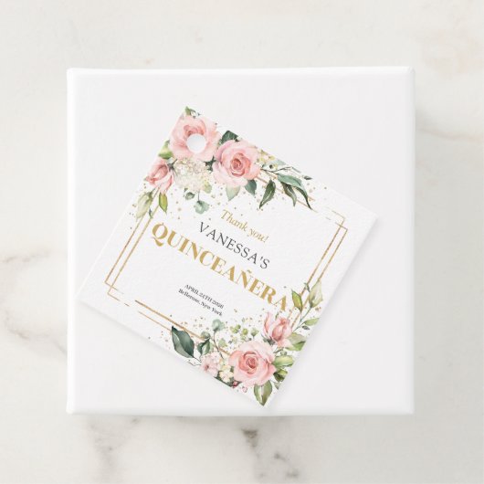 Boho blush roze rozen gouden tiara salie Quinceañe Bedankjes Labels (In situ)