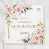 Boho blush roze rozen gouden tiara salie Quinceañe Bedankjes Labels (Achterkant)