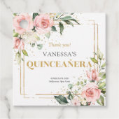 Boho blush roze rozen gouden tiara salie Quinceañe Bedankjes Labels (Voorkant)