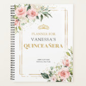 Boho Blush roze rozen gouden tiara salie Quinceane Planner (Voorkant)