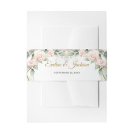 Boho blush roze rozen groene eucalyptus gold lijst uitnodigingen wikkel