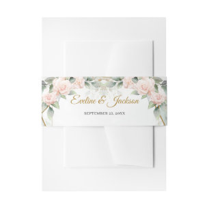 Boho blush roze rozen groene eucalyptus gold lijst uitnodigingen wikkel