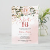 Boho blush roze rozen roos gouden salie zoet zesti kaart (Staand voorkant)