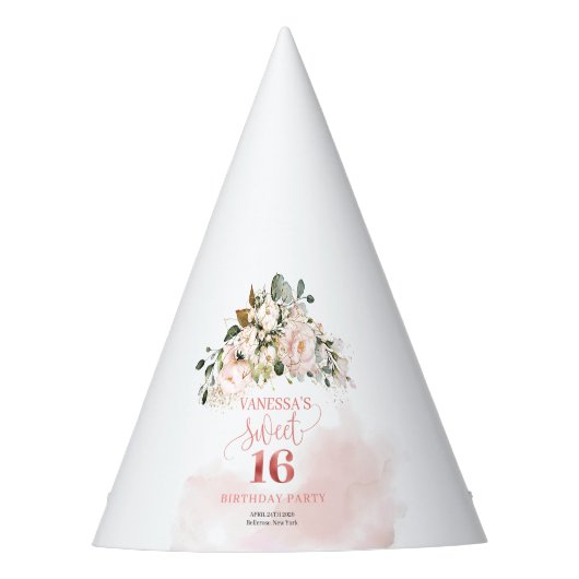 Boho blush roze rozen roos goudgroen zoet 16e feesthoedjes (Voorkant)