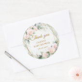 Boho blush roze rozen rozen groen en goud lijst ronde sticker (Envelop)