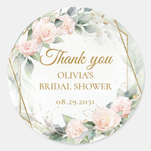 Boho blush roze rozen rozen groen en goud lijst ronde sticker