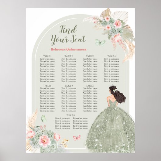 Boho Blush Roze Sage Groen 15 Años Zitkaarten Poster (Voorkant)