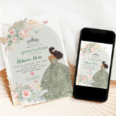Boho Blush Roze Salie Groen Princesa Quinceañera Kaart