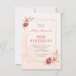 Boho Blush Roze Terracotta Bloem 66ste Verjaardag Kaart