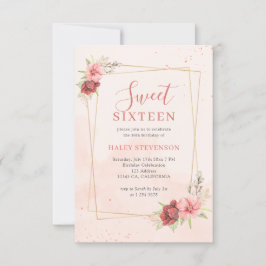 Boho Blush Roze Terracotta Bloem Chic Sweet 16 Kaart
