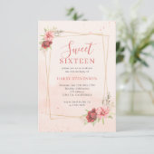 Boho Blush Roze Terracotta Bloemen Chic Sweet 16 Kaart (Staand voorkant)
